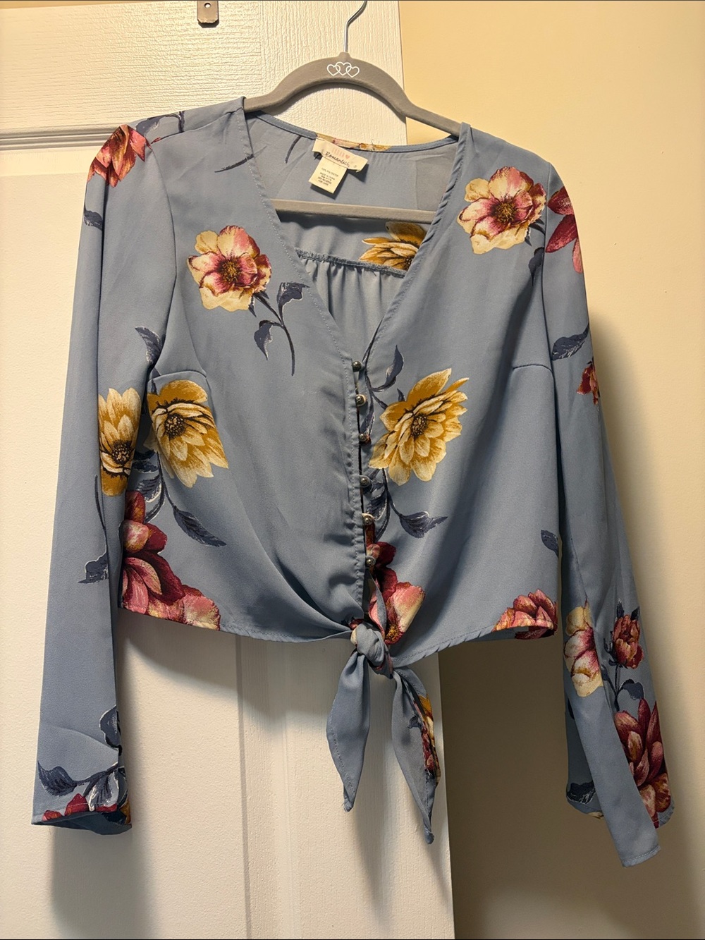 URBAN Romantics Light Blue Floral Tie-Front Blouse